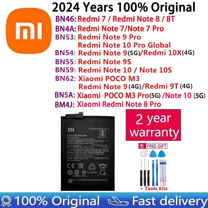 Original BN46 BN4A BN5A BN53 BN54 BN55 BN59 BN62 แบตเตอรี่สําหรับXiaomi Redmi 7 9T 10X POCO M3 หมายเหตุ 7 8 8T 9 9S 10 10S Proแบตเตอรี่