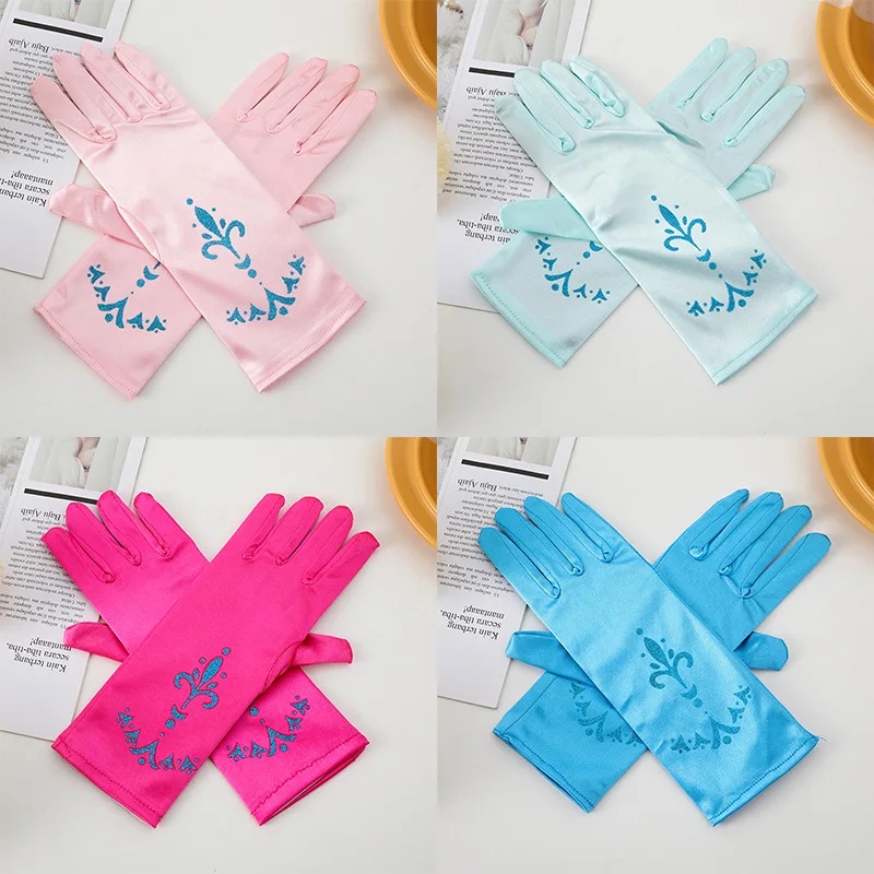 สาว Elsa Coronation ถุงมือผ้ายาว Finger Mitten 24 ซม.Sequins พิมพ์เสื้อผ้าเด็กเครื่องแต่งกาย