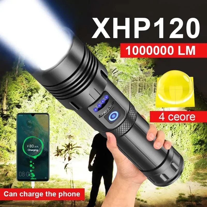 Potente linterna Led Super XHP120 XHP90, linterna táctica recargable de alta potencia, lámpara de Camping de TYPE-C 18650