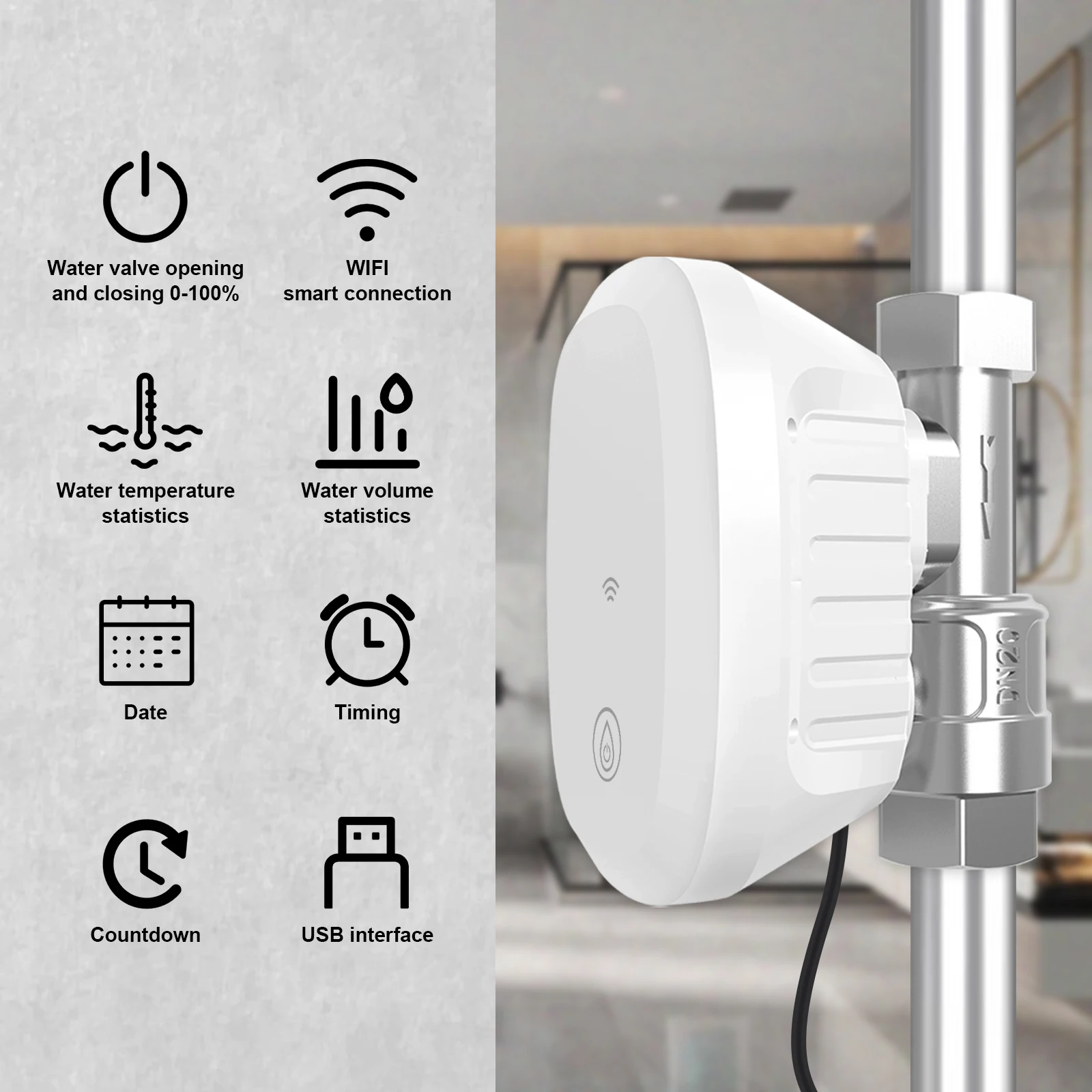 Tuya WiFi Smart Control Wasserventil Wasserdurchflussverbrauchsmesser Temperaturfunktion Intelligente Hausautomation DN20 3/4" BSP