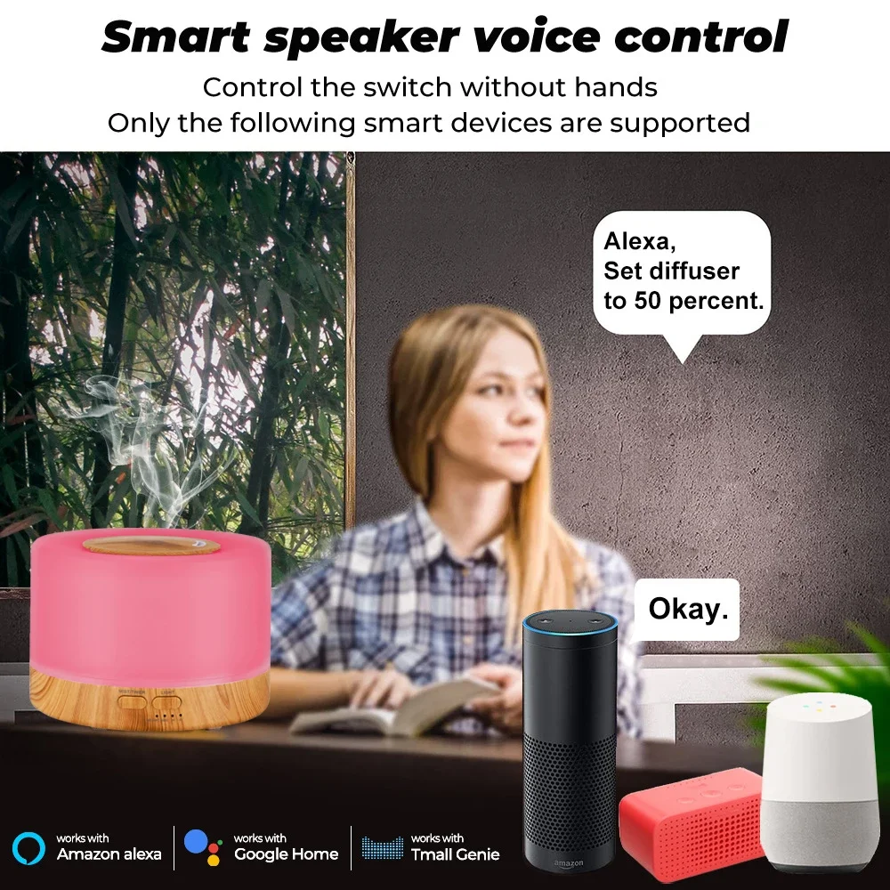 Tuya Smart Humidifier with Colorgul LED Light WiFi Aroma Diffuser Timer Wireless Control Work with Alexa Google Home Compatible