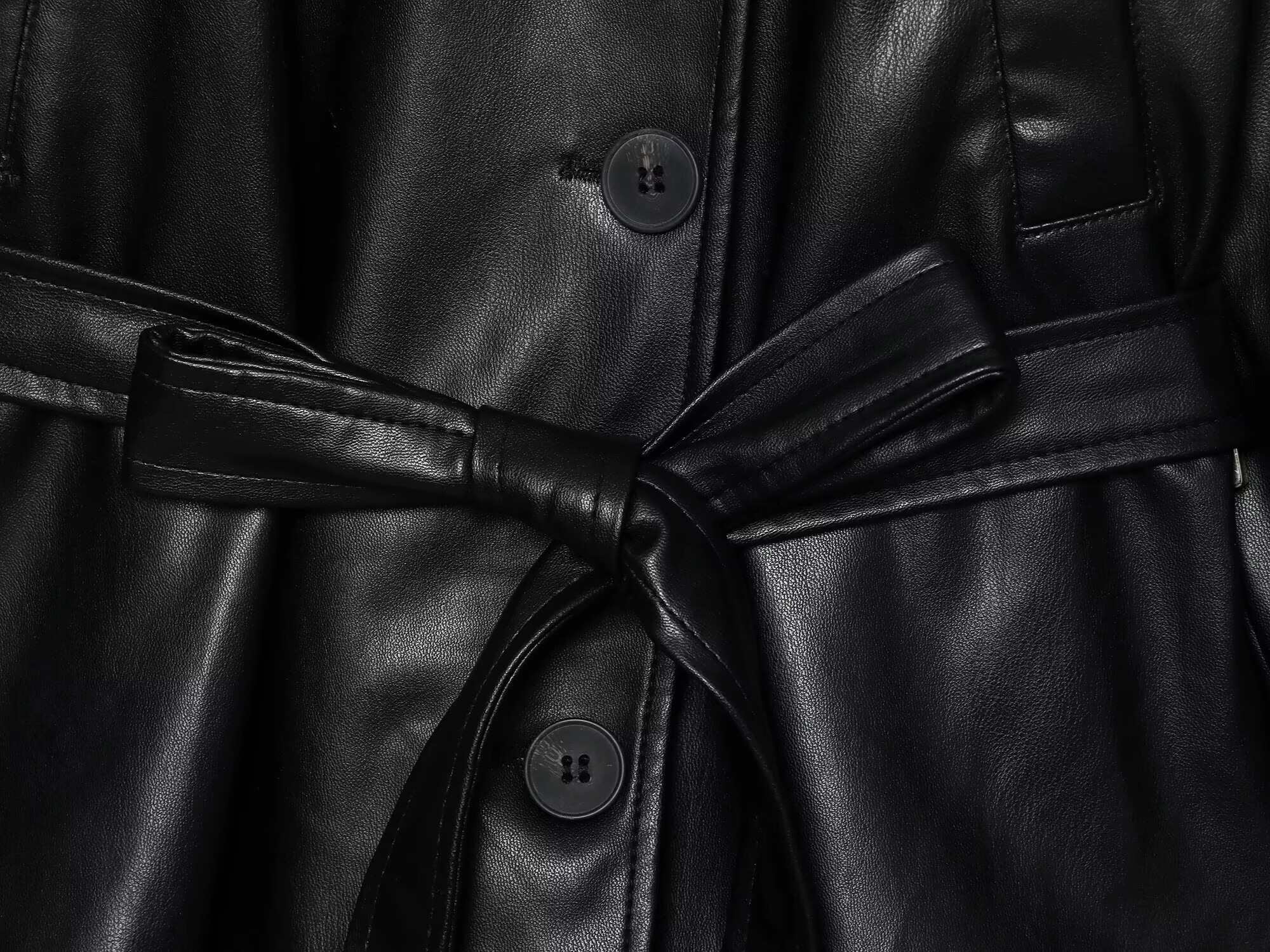 ETJ 2025 outono nova moda feminina cinto imitação de couro manga longa curto trench coat casaco de couro casual