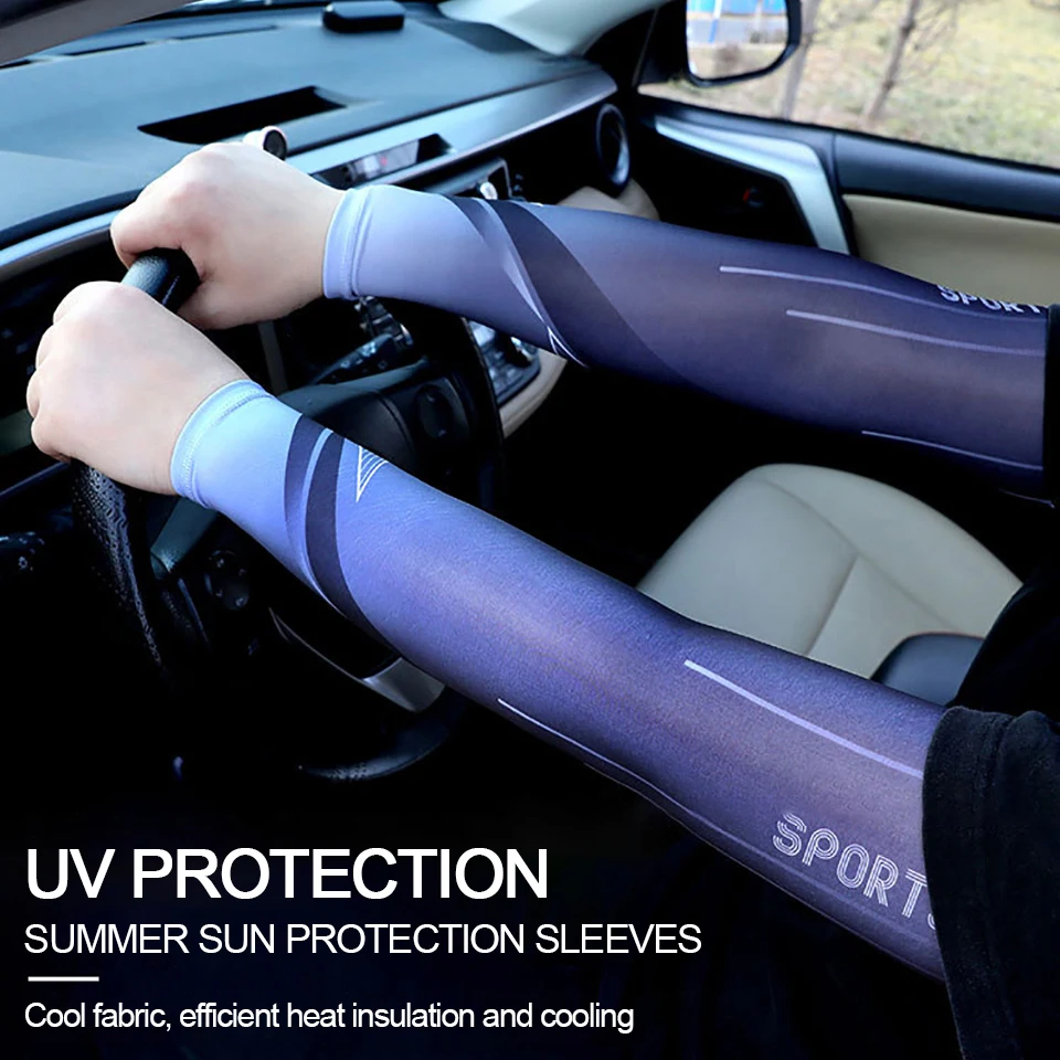 Conjunto de 2 uds de mangas de brazo de ciclismo de seda de hielo de verano, Bandana transpirable, traje combinado, protección solar UV fría elástica