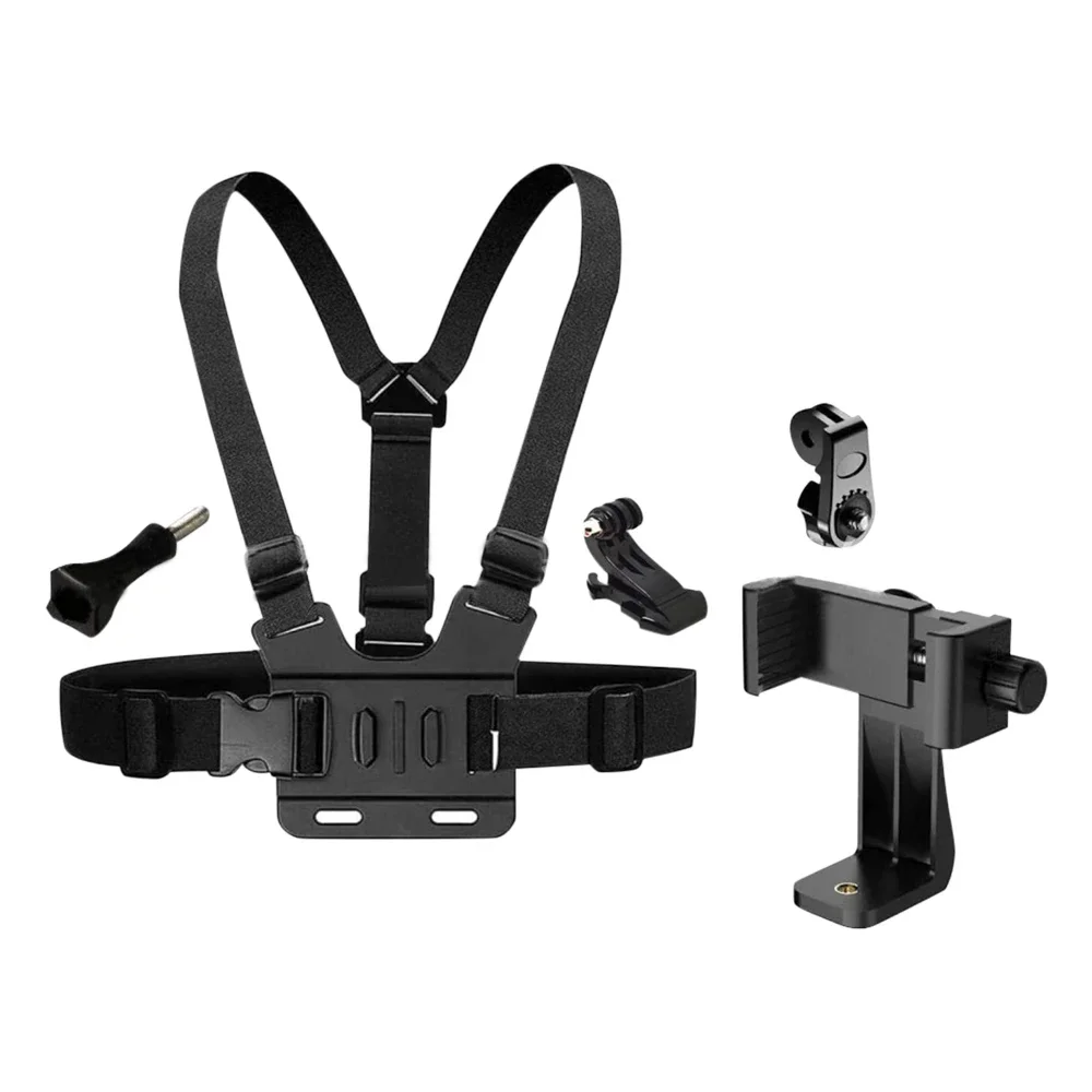 1 PC ปรับผู้ถือคลิปโทรศัพท์พร้อมสายรัดหน้าอก Fixation Bracket สําหรับกล้องกีฬาโทรศัพท์มือถือกล้องสีดําผู้ถืออุปกรณ์เสริม