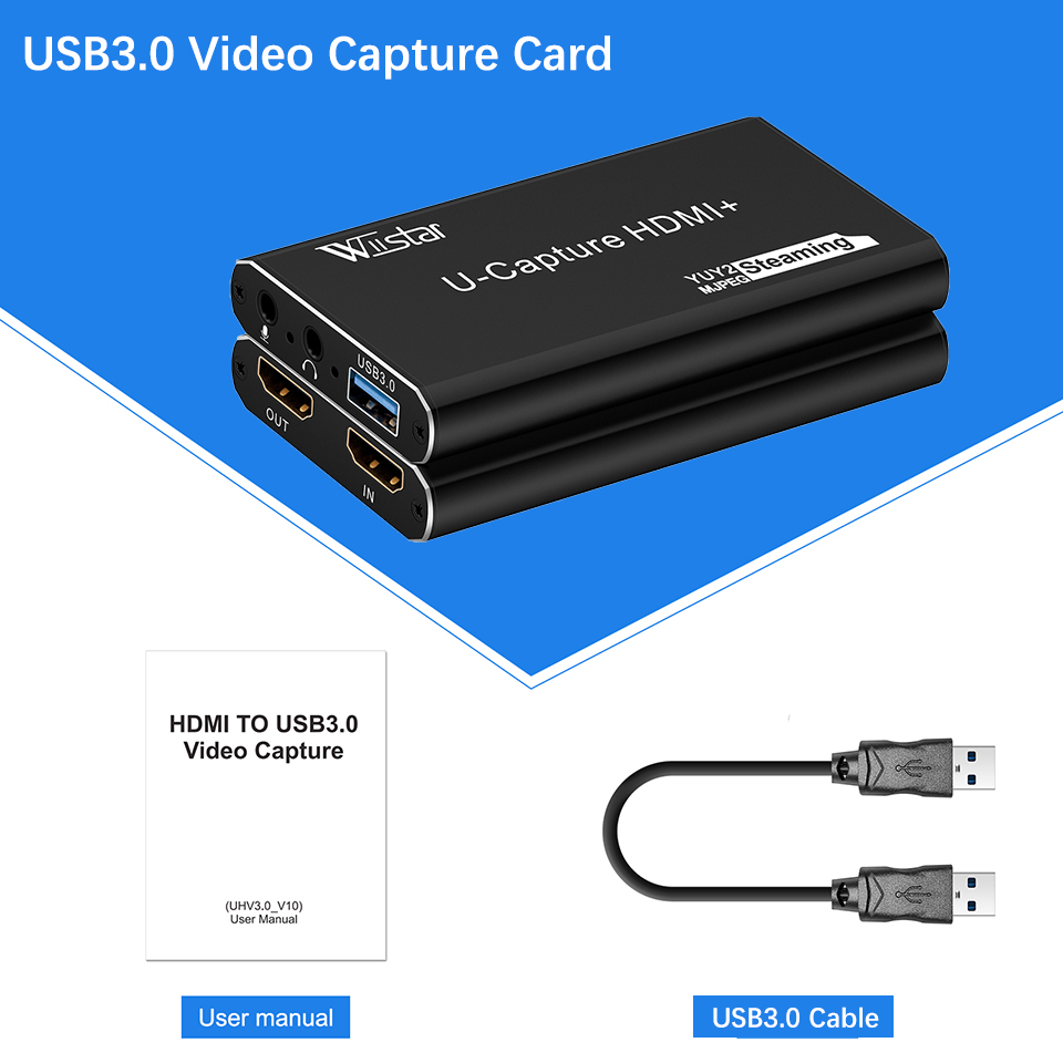 USB3.0 HDMI-карта видеозахвата 1080P при 60 Гц HDMI Loopout 4K30 Гц Запись игр Прямая трансляция USB3.0 Видеозахват для камеры PS4