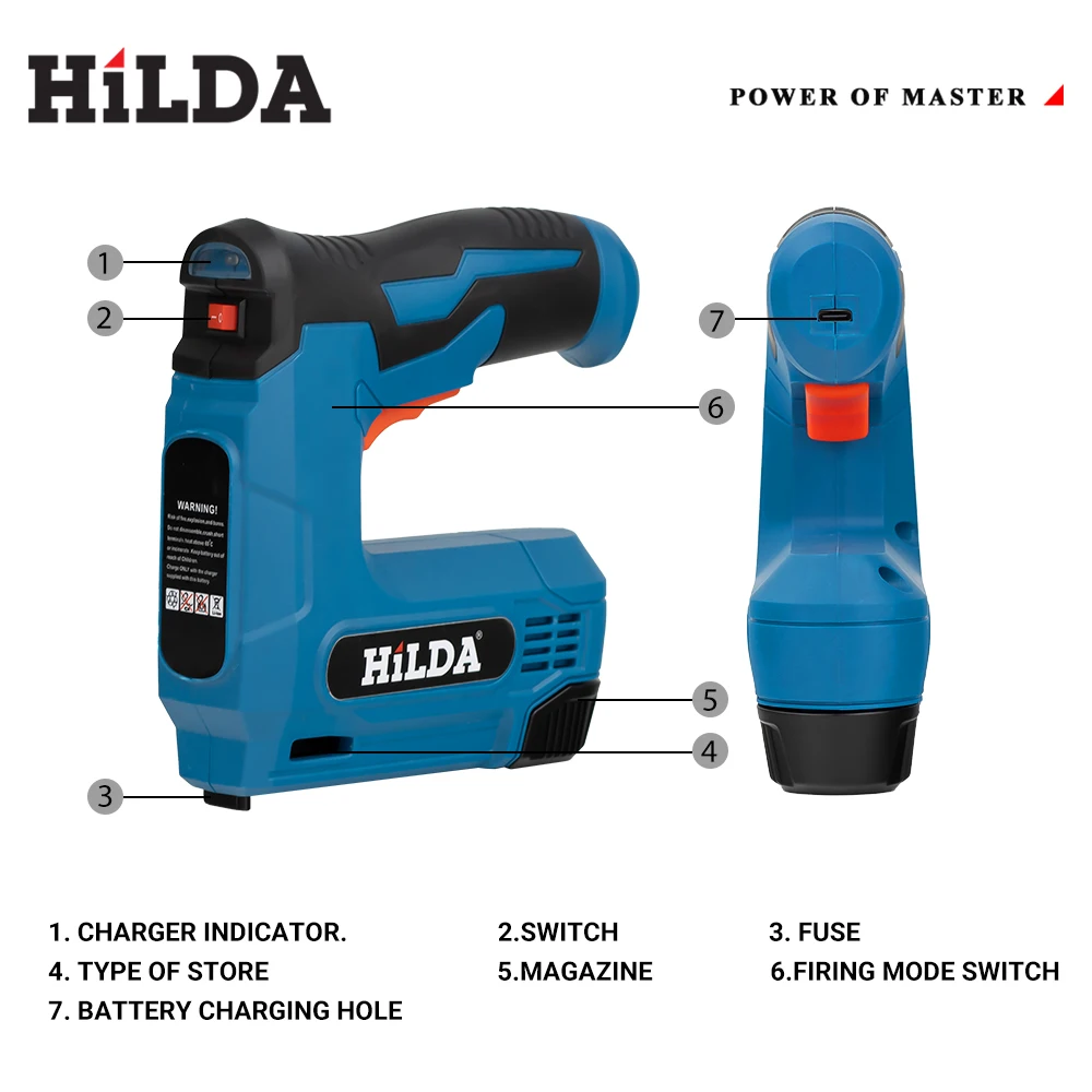 HILDA USBElectric 2-in-1 Air Nail Gun Furniture Pneumatic Gun Wood Frame Stapler Pneumatic Tool Power Tools with 2000pcs Staples