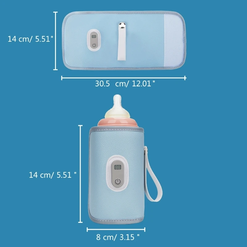 Funda aislante para biberón leche, funda calefactora portátil USB para biberón