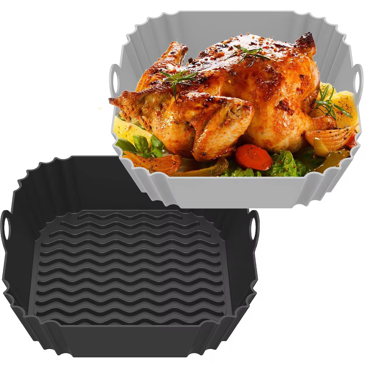 Silikon Air Fryer Topf Tablett Lebensmittel Sicher Wiederverwendbare Platz BBQ Grill Pad Platte Airfryer Ofen Backform Korb Pfanne für Küche