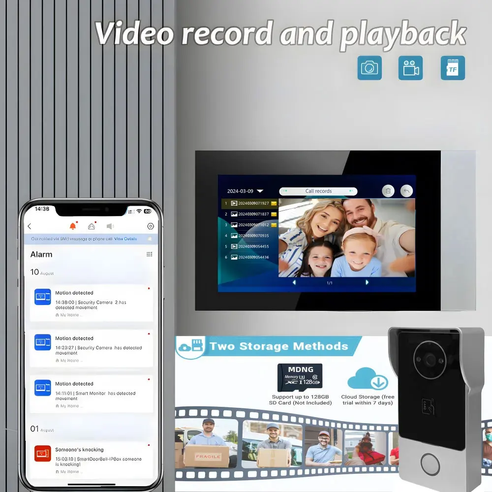 2 draht Smart Home Tuya Wifi 1080P Video Intercom Video Tür Telefon 7'' Farbe Touch Screen Kamera Türklingel tür Sicherheit System