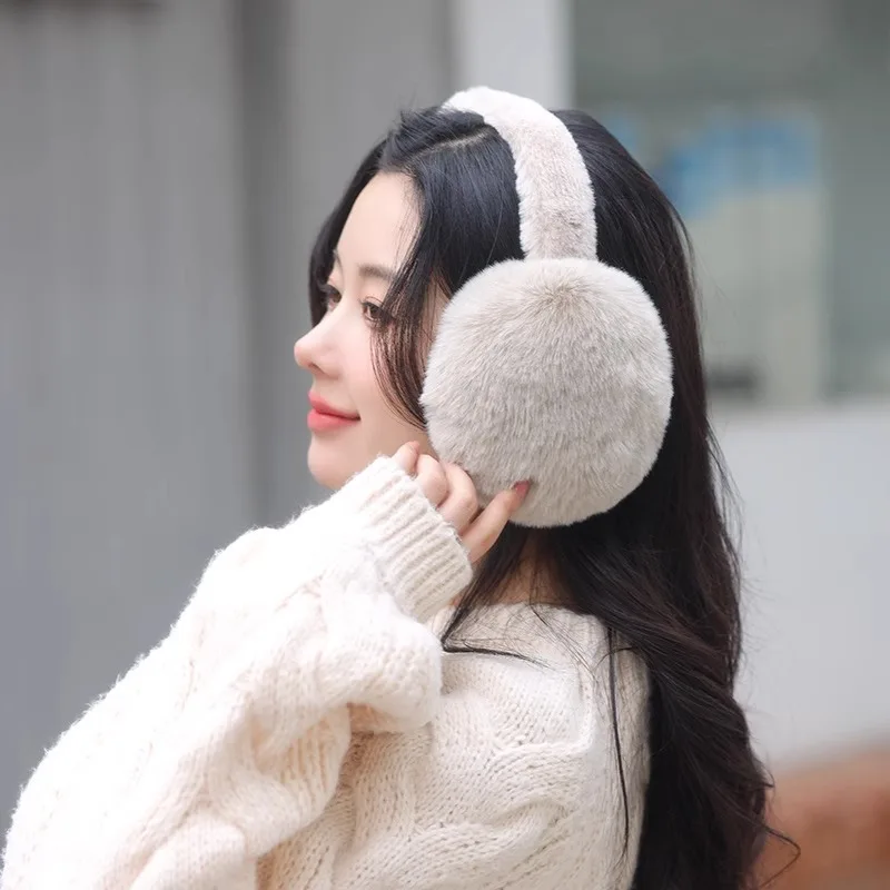 1 orejeras peludas para mujer, calentador de orejas plegable de estilo coreano similar a la piel de conejo de peluche, esencial, resistente al frío y cálido