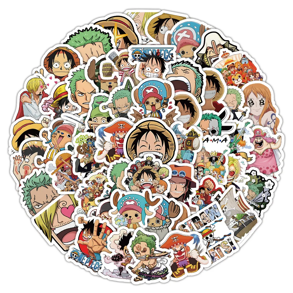 100PCS 어린이를위한 멋진 원피스 애니메이션 만화 스티커 데칼 DIY 노트북 스크랩북 냉장고 낙서 재미 있은 스티커 장난감 선물