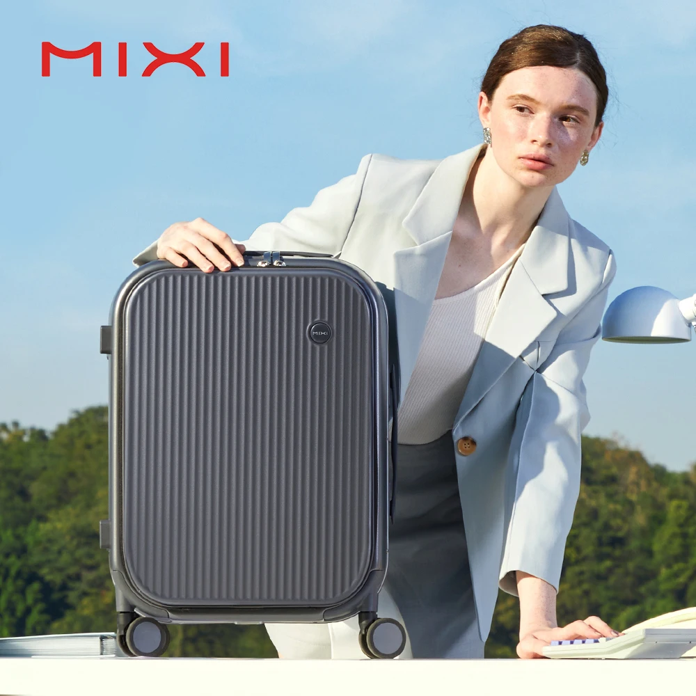 Mixi 2023 ผู้ชายใหม่ 18 ''20''Carry On กระเป๋าเดินทางกรอบอลูมิเนียมด้านหน้ากระเป๋าแล็ปท็อปกระเป๋าเดินทาง 100% PC TSA ล็อค Spinner ล้อ