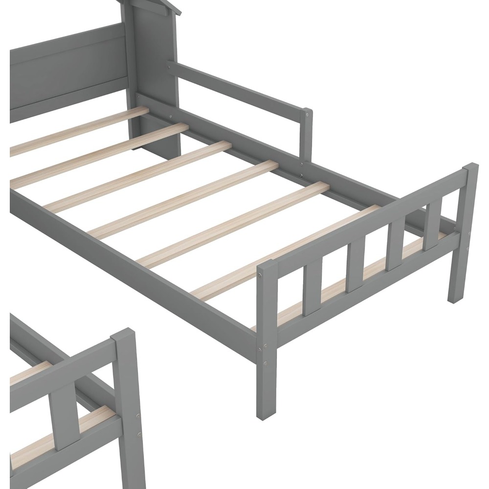 SOFTSEA Double Twin Bed Frame for Kids, Twin House Bed with Nightstand, Double Bed Frame House
