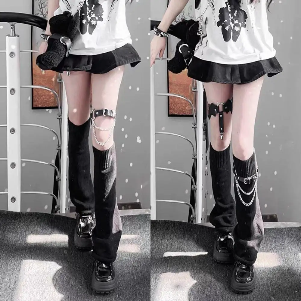 Y2k punk malha polainas lolita meias queimado malha longas aquecedores capa de pé listrado jk outono legwarmer coxa alta lolita