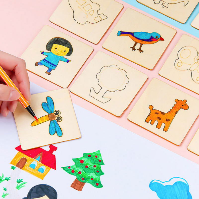20 sztuk drewniany zestaw szablonów do rysowania tablica do pisania dla dzieci zabawki kolorowanki Puzzle Craft Montessori zabawki edukacyjne akcesoria szablon