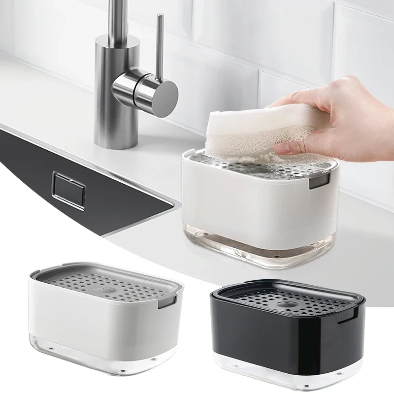 Dispensador de jabón de platos 2 en 1, bomba de jabón líquido, contenedor de jabón con soporte de esponja para cocina, baño, accesorios de lavado