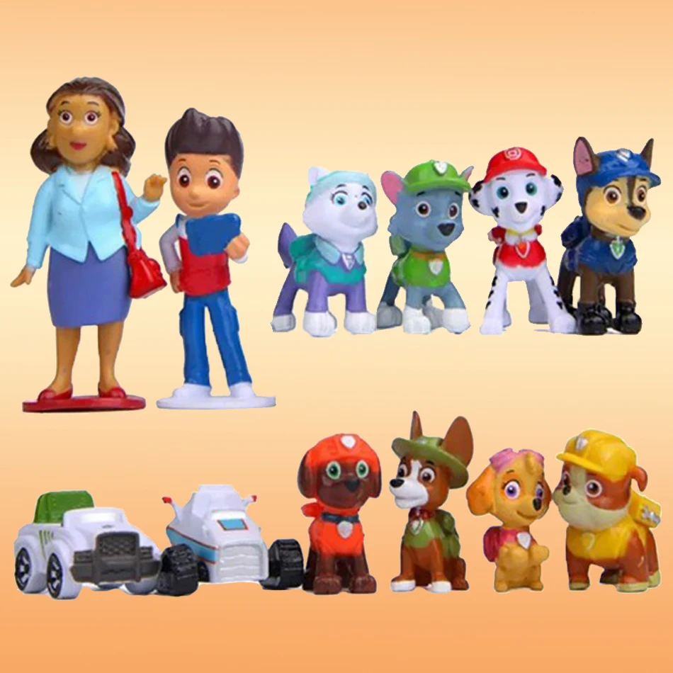 12 ชิ้น Paw Patrol ตัวเลข Pawed Canina อะนิเมะการ์ตูน PVC ตุ๊กตาของเล่นรถสุนัขเด็กวันเกิดคริสต์มาสของขวัญ