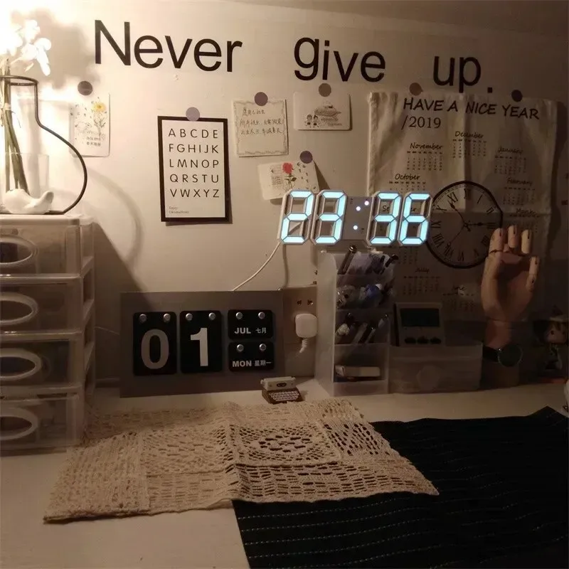 Reloj Digital LED 3D de 7 colores, reloj de pared luminoso a la moda, reloj electrónico creativo multifuncional, decoración del hogar