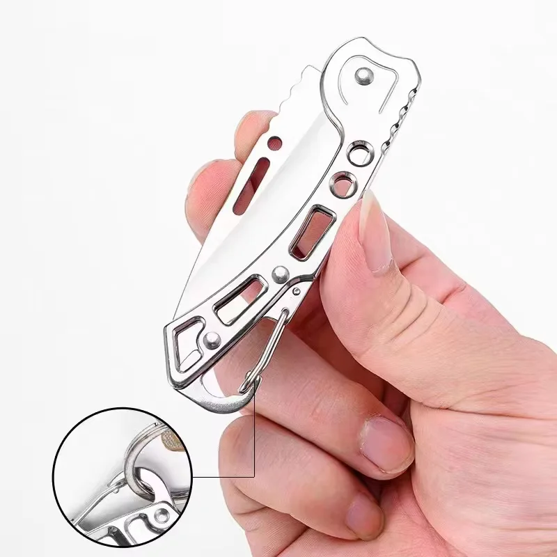 Coltello pieghevole portachiavi in acciaio inossidabile, coltello da trasporto per esterni, specchio, coltello tascabile affilato, coltello da frutta