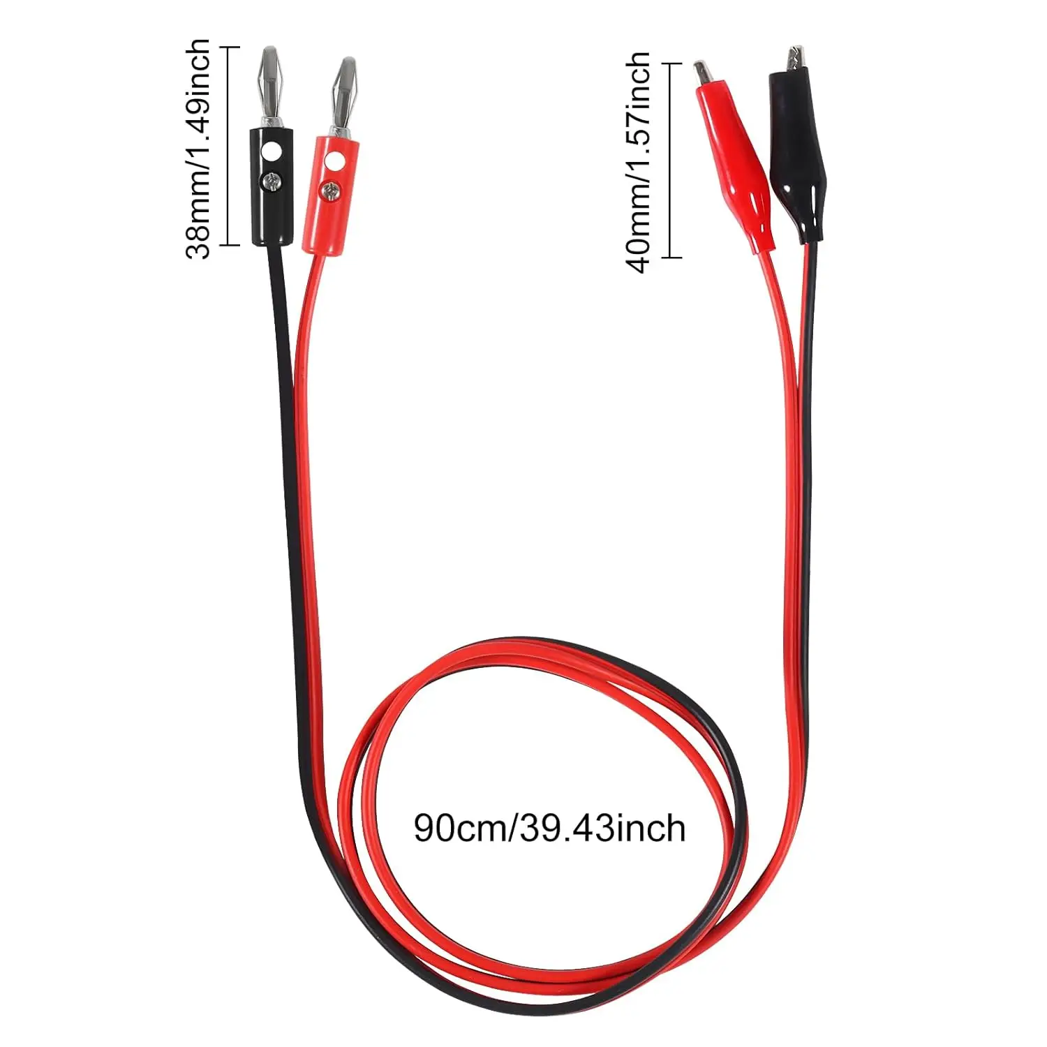 2 uds conector Banana a pinza de cocodrilo Cable de prueba Cable de línea, conector Banana de 4mm para multímetro, Cable de puente de prueba eléctrica 100cm