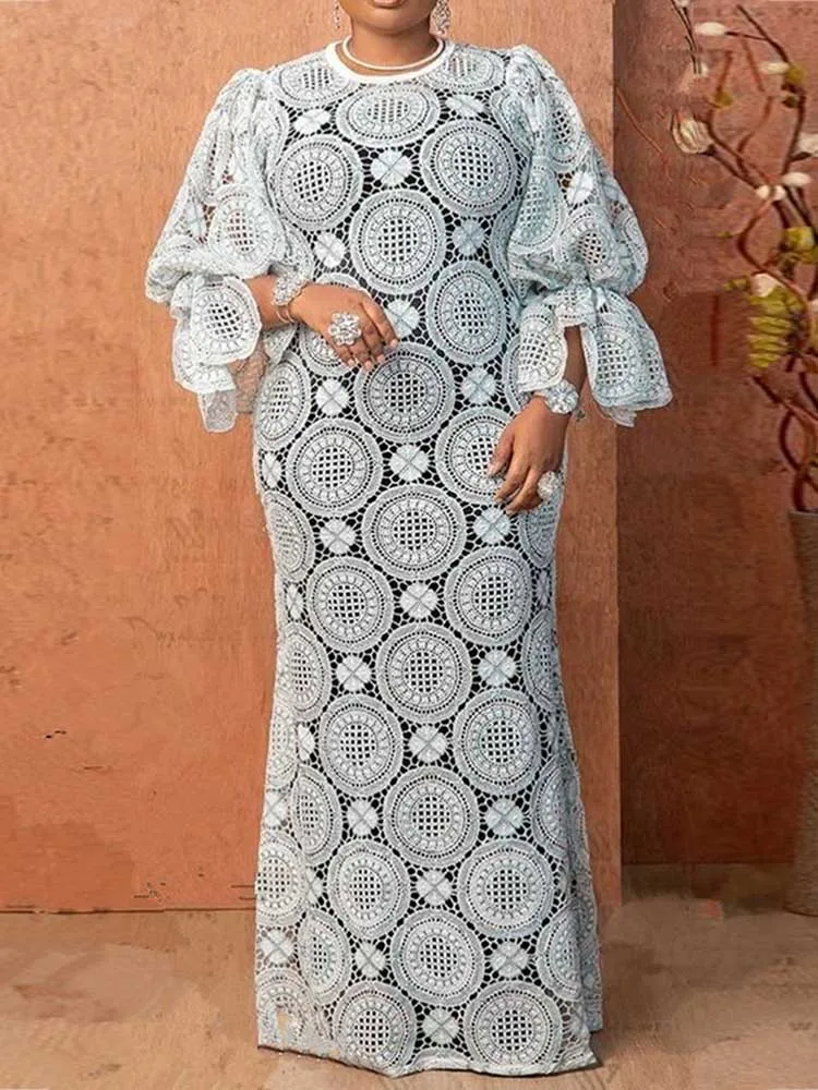 Weißes Spitzen-Frühlingskleid für Damen, Rundhalsausschnitt, Vintage, schöne Kleider, aushöhlen, weiblich, gerade, wunderschönes Kleid, schick