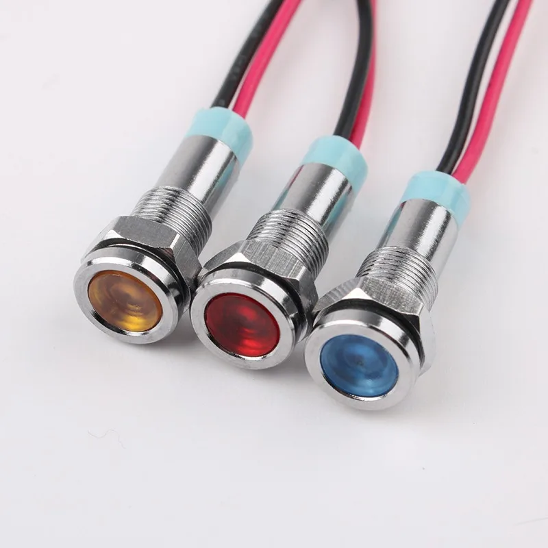 6mm Metal Power Indicator LED Signal Light Mini Indicator Light 3v 6v 12v 24v 110v 220v Red Orange Green Blue White