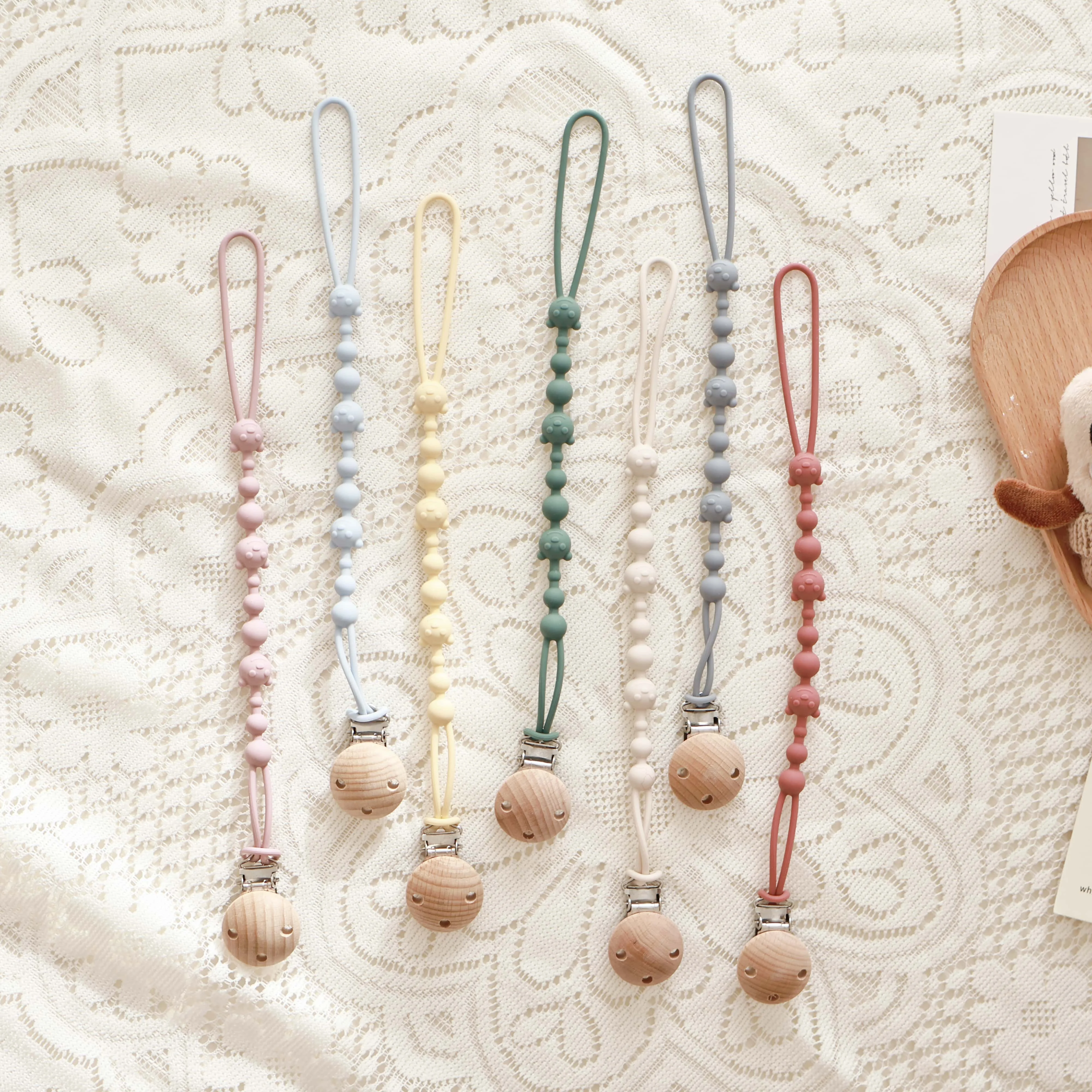 1/4PCS ไม้บีช Chew ลูกปัด Pacifier คลิปปลอมกรอบ Pacifier CHAIN Baby Teething ของเล่นเด็ก Chew