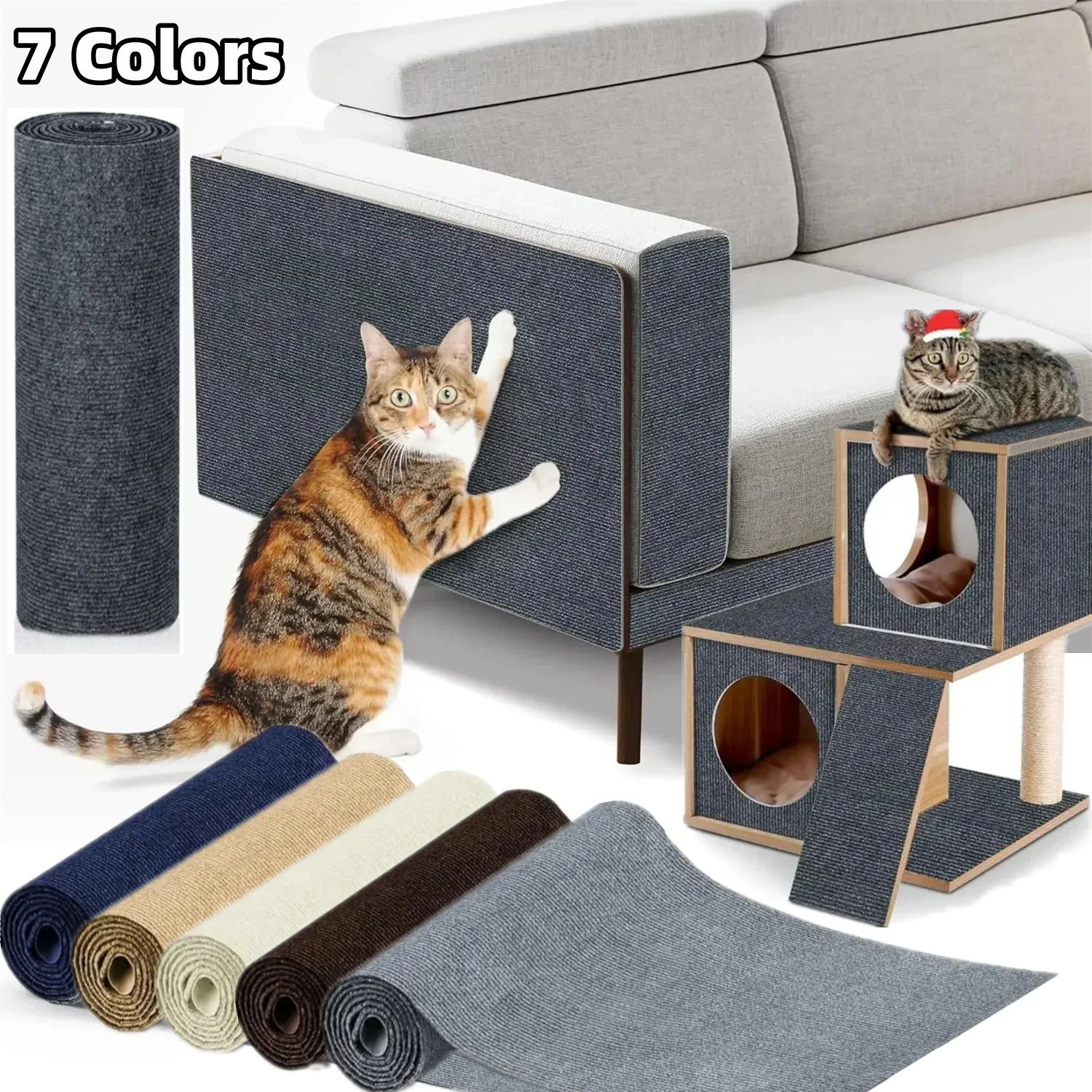 7-Farben-Kratzer für Katzen, Sofabezug, Katzenkratzer, Brettschutz, zuschneidbar, selbstklebender Teppich, DIY-Kratzmatte für Katzen