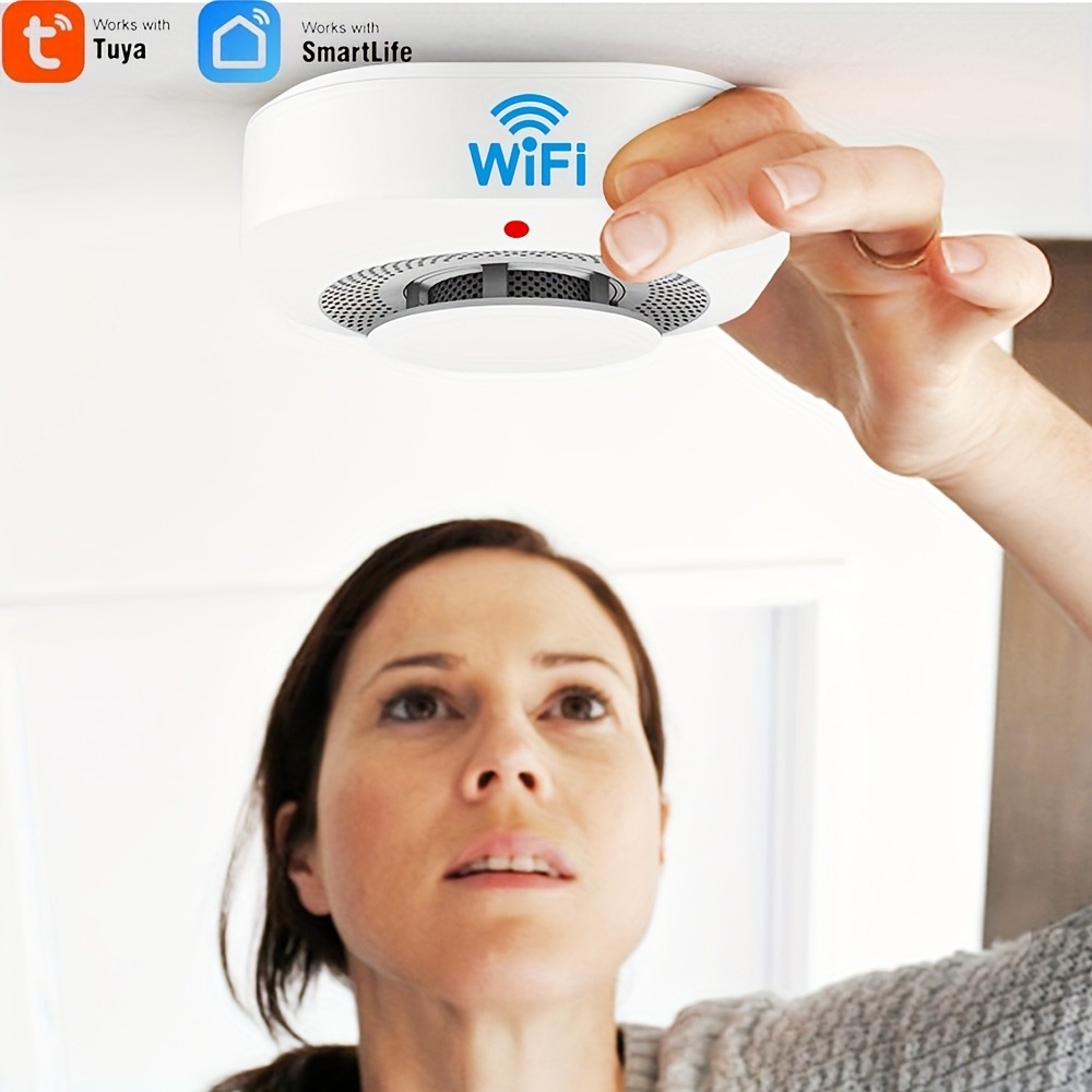 XUK WiFi Smart Smoke Alarm with App Alerts,Low Power Consumption,Battery-Powered(Batteries Not Included),Smoke Alarms For Home