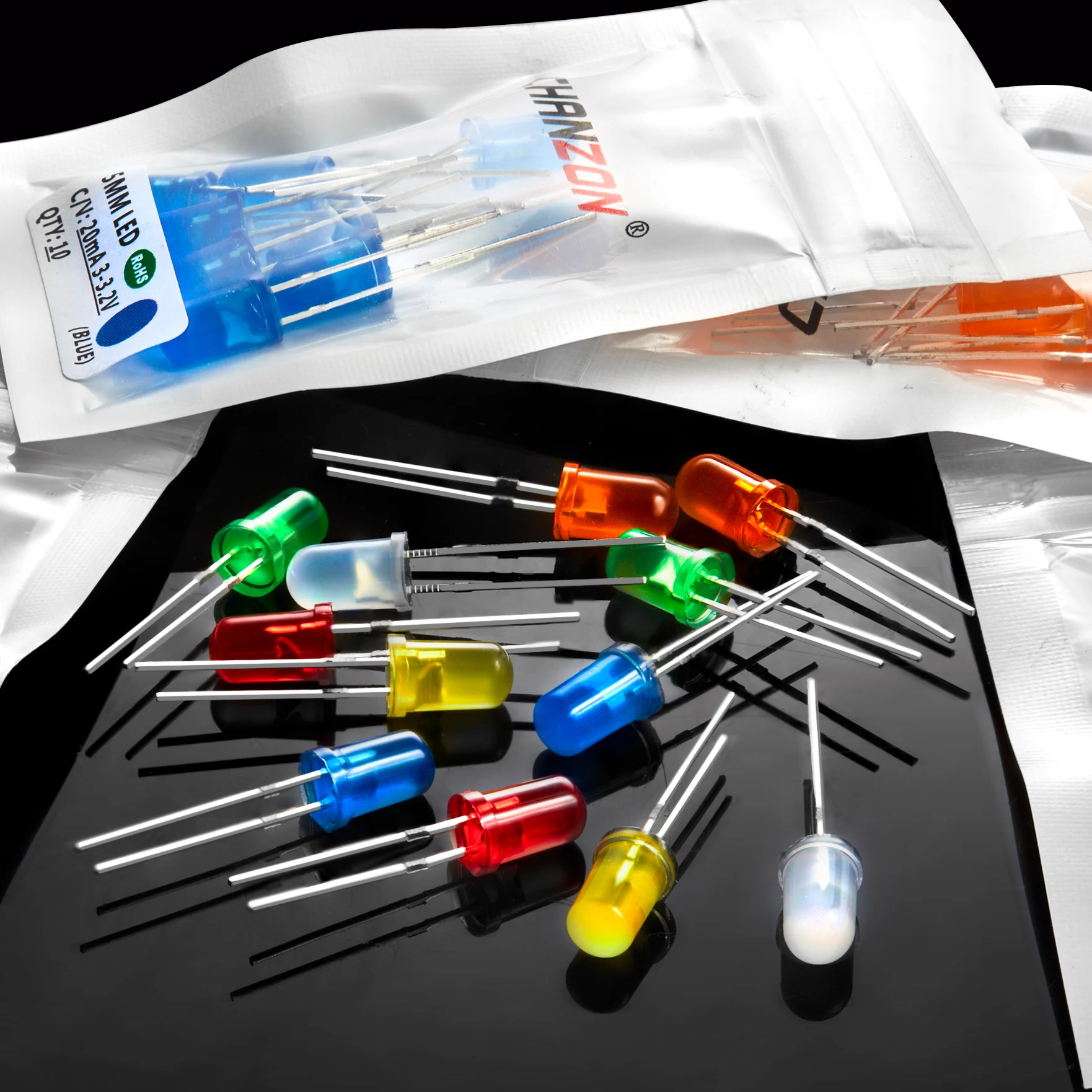 Khuếch Tán 5Mm Led Diode Bộ Trắng Đỏ Xanh Lá Xanh Dương Vàng Cam 2V 3V Ánh Sáng Phát Ra Assortment bộ Tự Làm Arduino Pcb Mạch