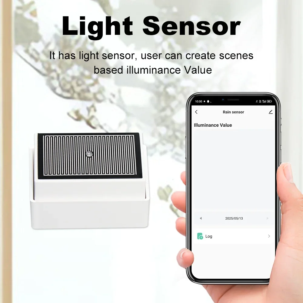 Tuya Zigbee Regentropfen-Erkennungssensor mit Lichtdetektor, IPX4 wasserdichter Regenwasserdetektor für die Außenautomatisierung, unterstützt Z2M
