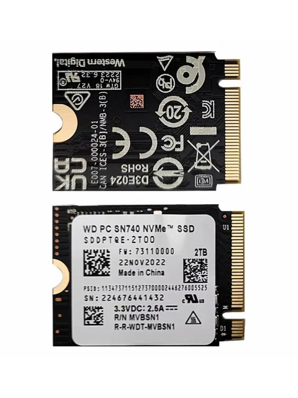 Western Digital WD SN740 SN5000S M.2 2230 SSD 2 to 1 to 256 go NVMe PCIe Gen4 x4 pour ordinateur portable Microsoft Surface Pro X 3 Steam Deck