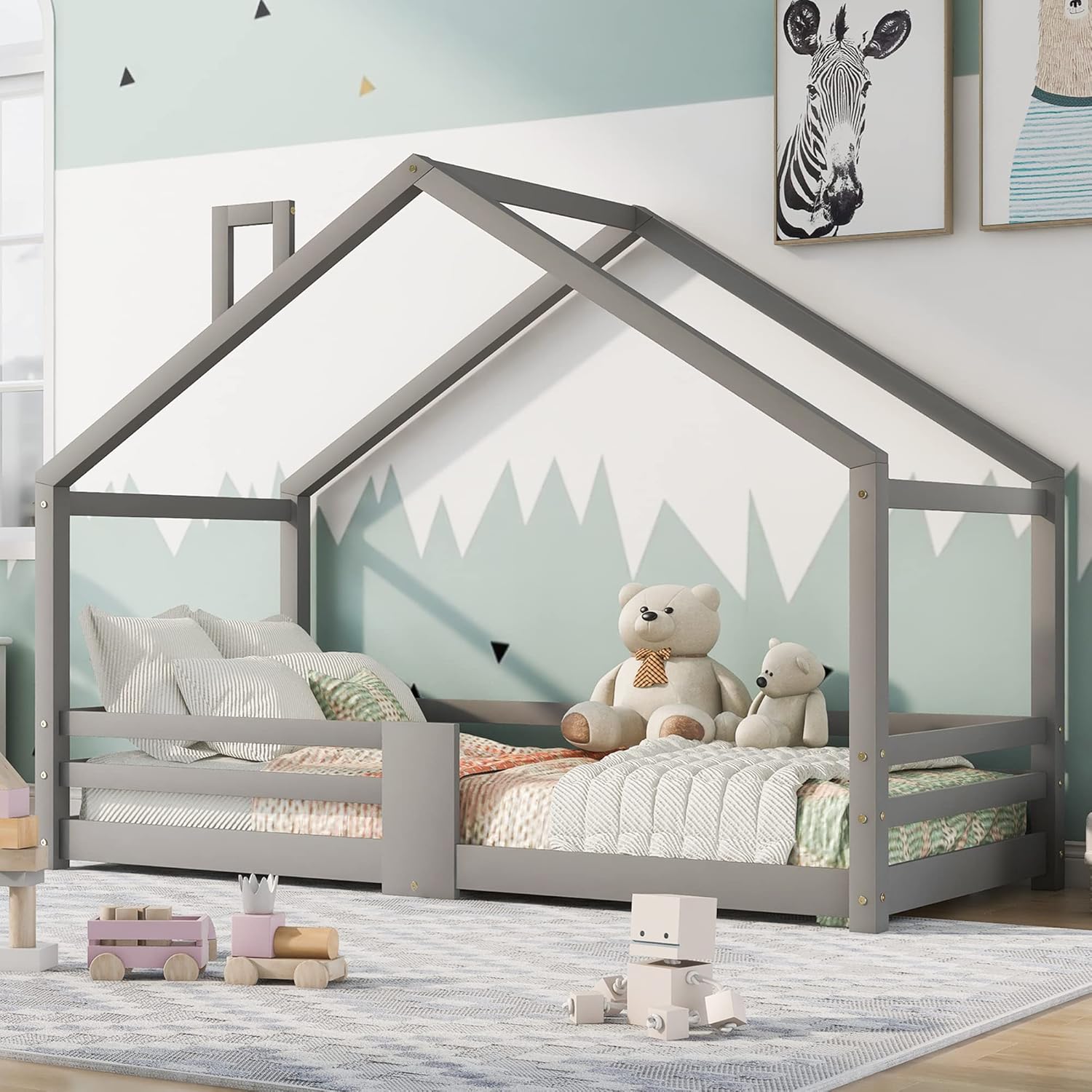 Cama Infantil de 90 x 200 cm – versátil Cama Infantil de Madera para niños y niñas (Blanco + 2 cajón)