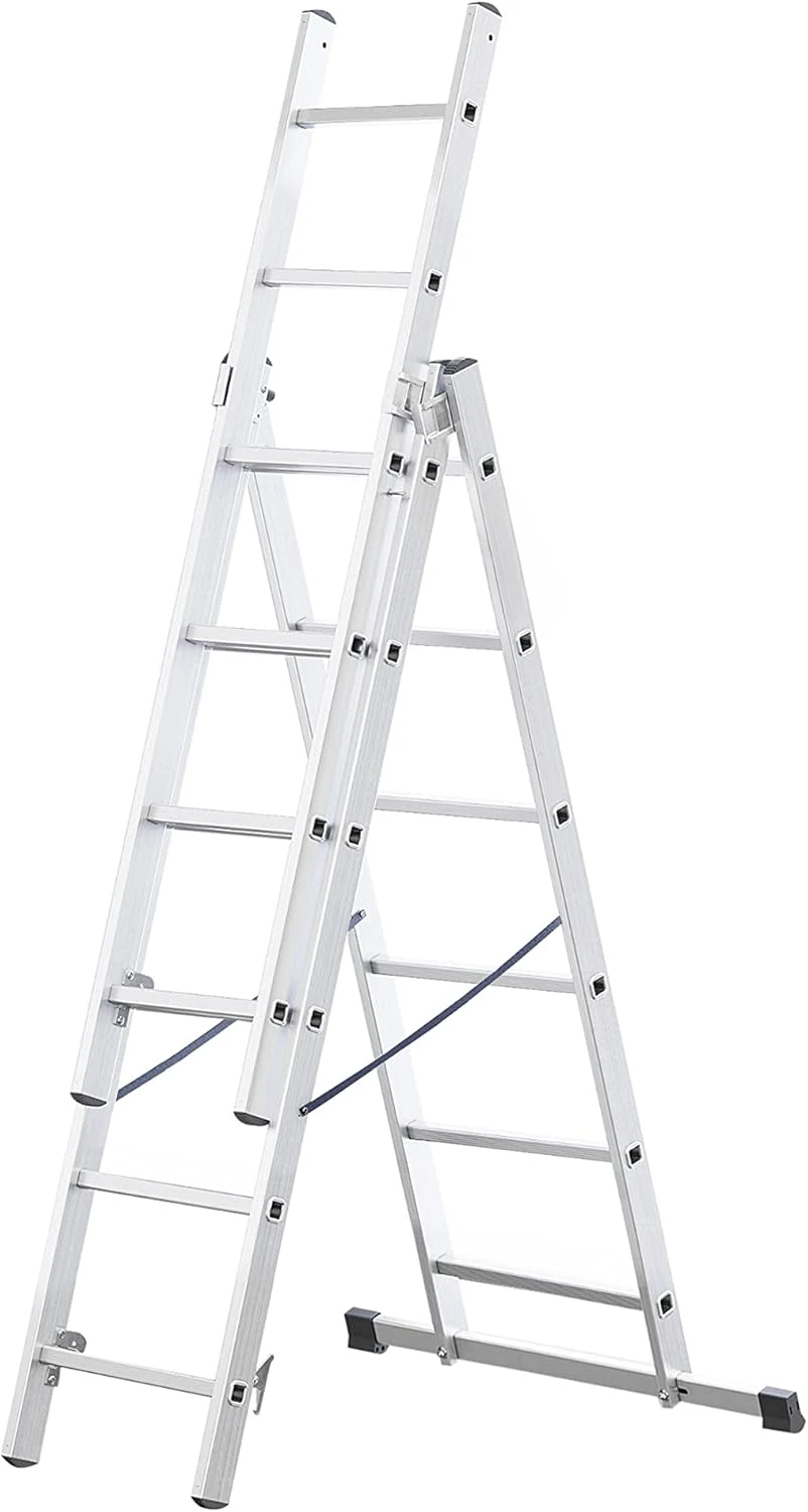 Startseite - Aluminium-Leiter - 3x6 Sprossen - Max. 2.97 m lang - Max. Arbeitshöhe 3,98 m - bis 150 kg - 3-teilig - Mehrzweck-, Steh-,