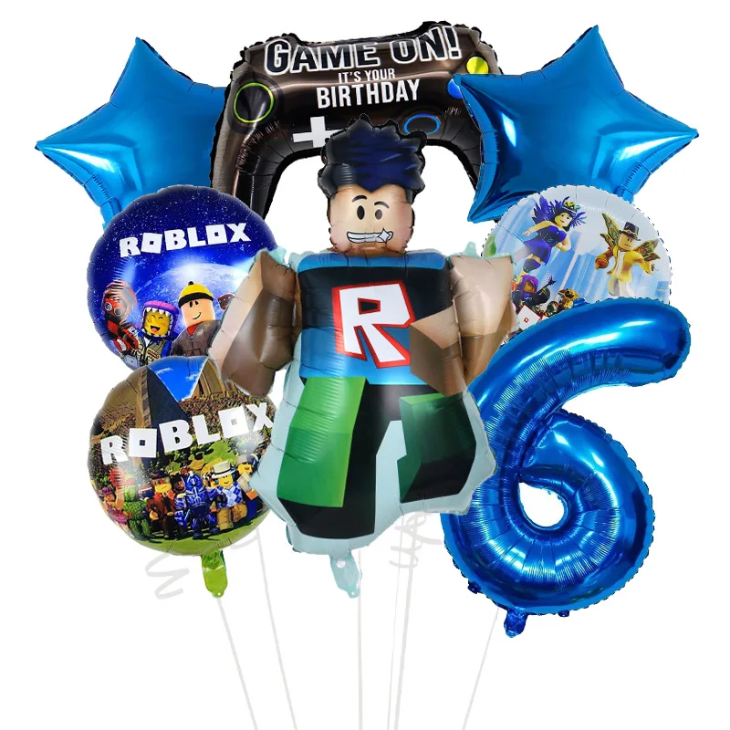 Набор воздушных шаров с героями мультфильмов Roblox для мальчиков, мультяшный двусторонний декор для дня рождения, детский душ, номер, набор воздушных шаров из фольги «сделай сам»