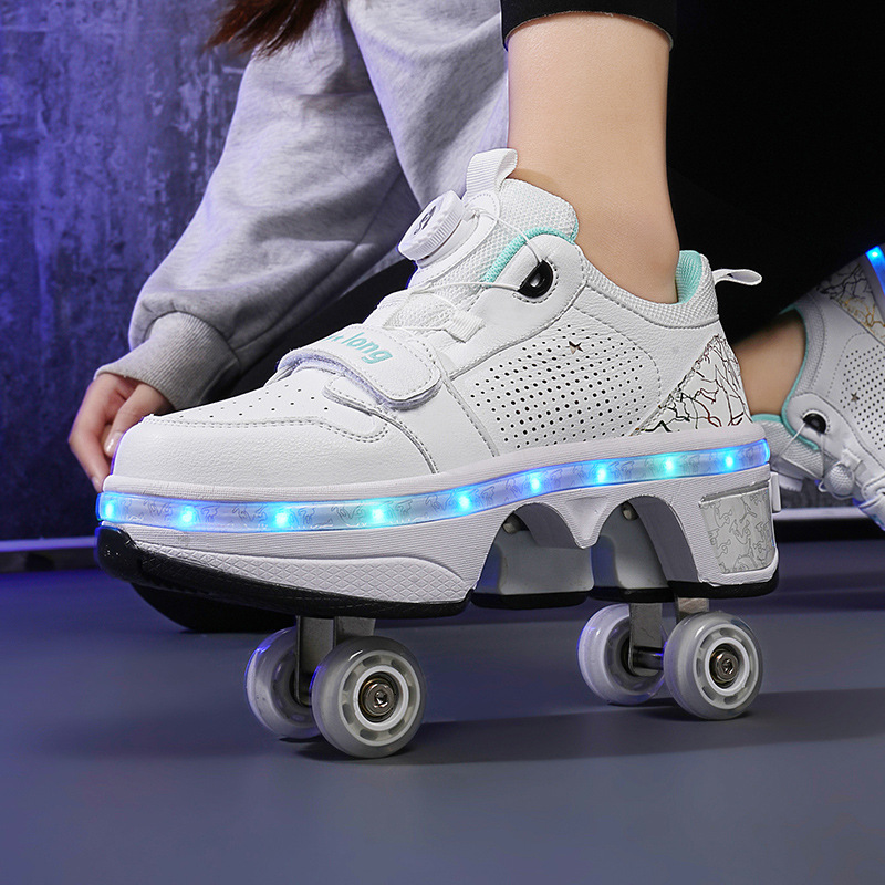 LED Deformation Parkour Schuhe Vier Räder Runden Laufschuhe Casual Sneakers Unisex Deform Roller Schuhe Skating Schuhe