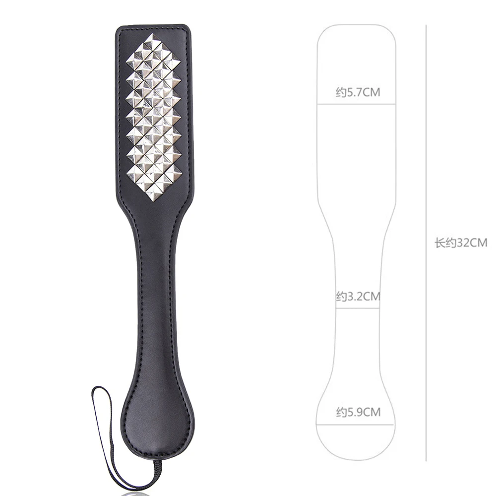 32 ซม.PU หนัง Paddle,ขี่ Crop Flogger Horsewhips Punk Rivet ค้างคาว Spikes หนัง Spanking Paddle Slapper แส้สําหรับม้า