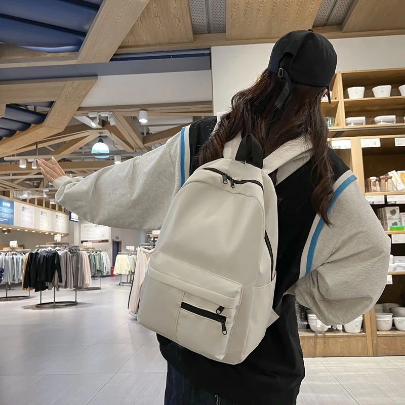 Simple Solid Color Casual Backpack, Lightweight Versatile High School Student Bag, Versatile Solid Color Daypacks ForHangingOut