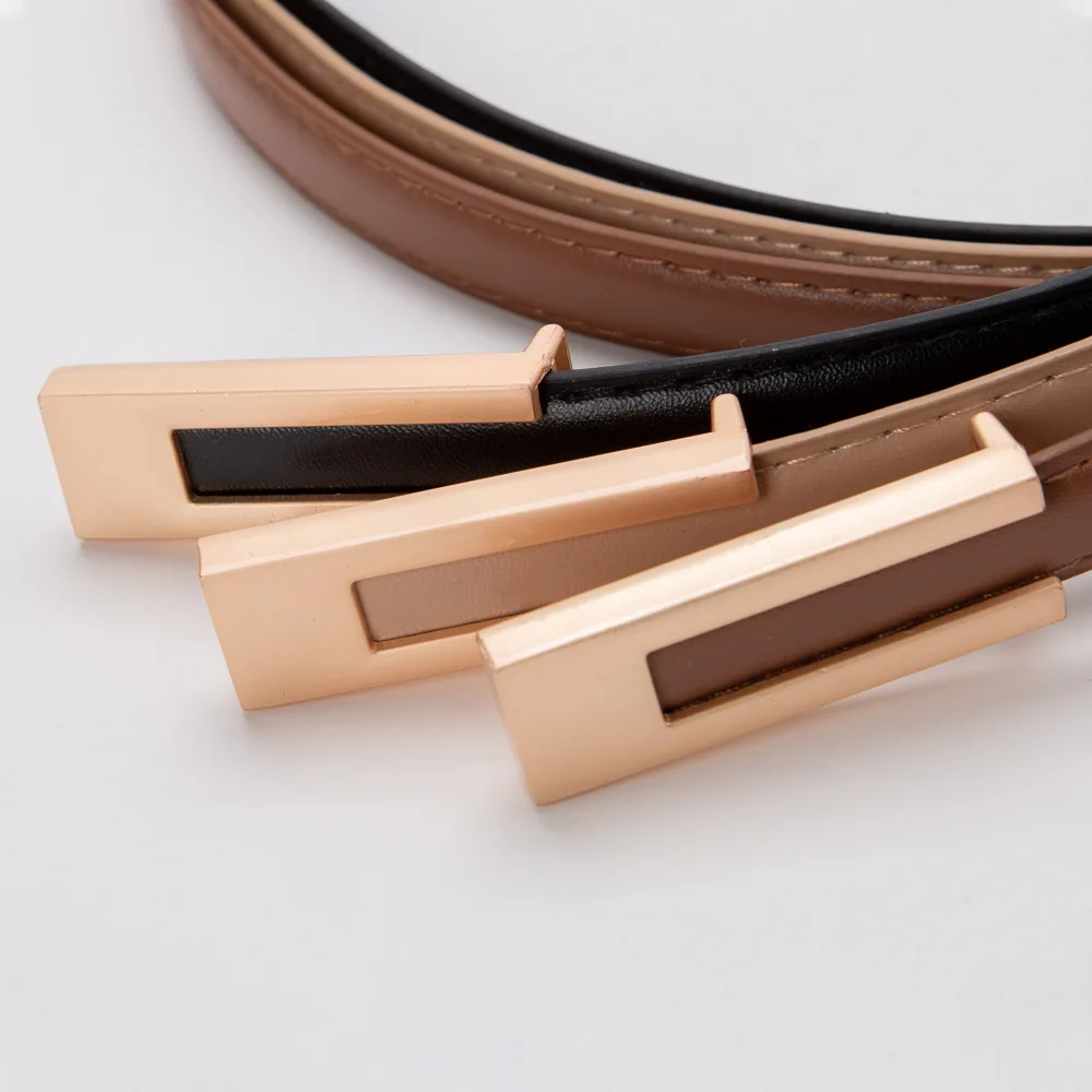 ผู้หญิงเกาหลีแฟชั่น PU หนังสายรัดเอวบางโลหะอุปกรณ์เสริม Basic เข็มขัดผู้หญิงสบายๆมีรูพรุนปรับเข็มขัดแฟชั่น