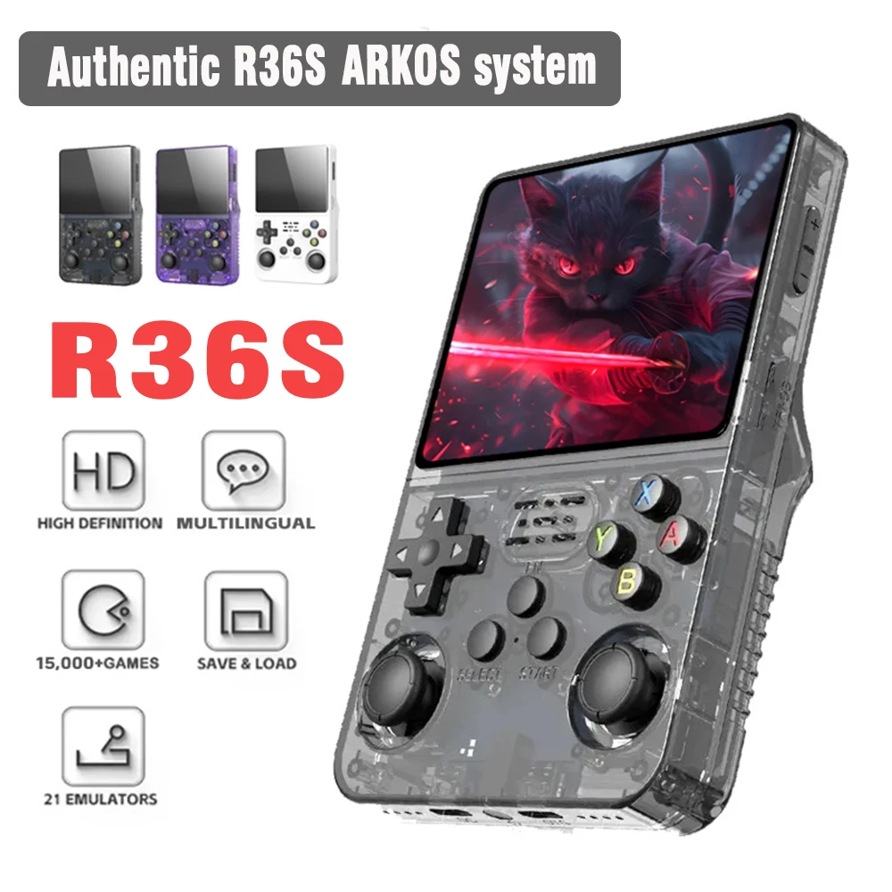 Consola de juegos portátil Retro ARKOS R36S, sistema Linux, reproductor de vídeo con pantalla IPS de 3,5 pulgadas, consola de juegos portátil de 64GB/128GB