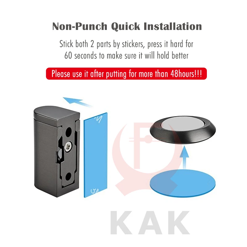 KAK Unsichtbarer Türstopper, verstellbarer magnetischer Türstopper mit Aufkleber, stanzfrei, winddicht, versteckter Türhalter, Zinklegierung, Hardware
