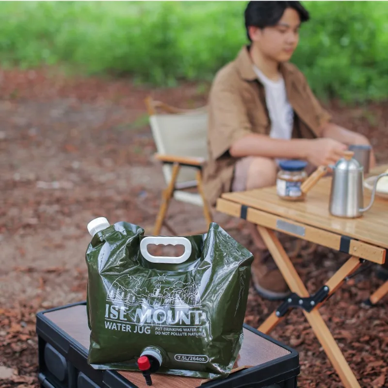 7.5L Folding Water Bucket Freezable Portable Water Canteen with Spigot Water Storage Bag Odorless for Camping Hiking