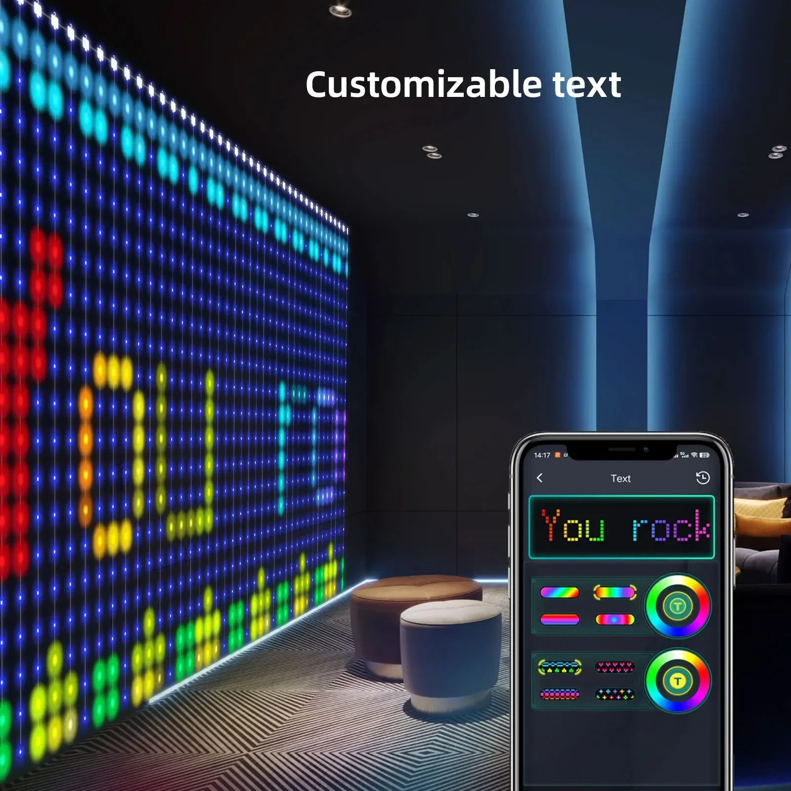 Smart LED Curtain Lights App Control DIY Text String Light Music Garland for Navidad Christmas Window Wedding Decoration Outdoor