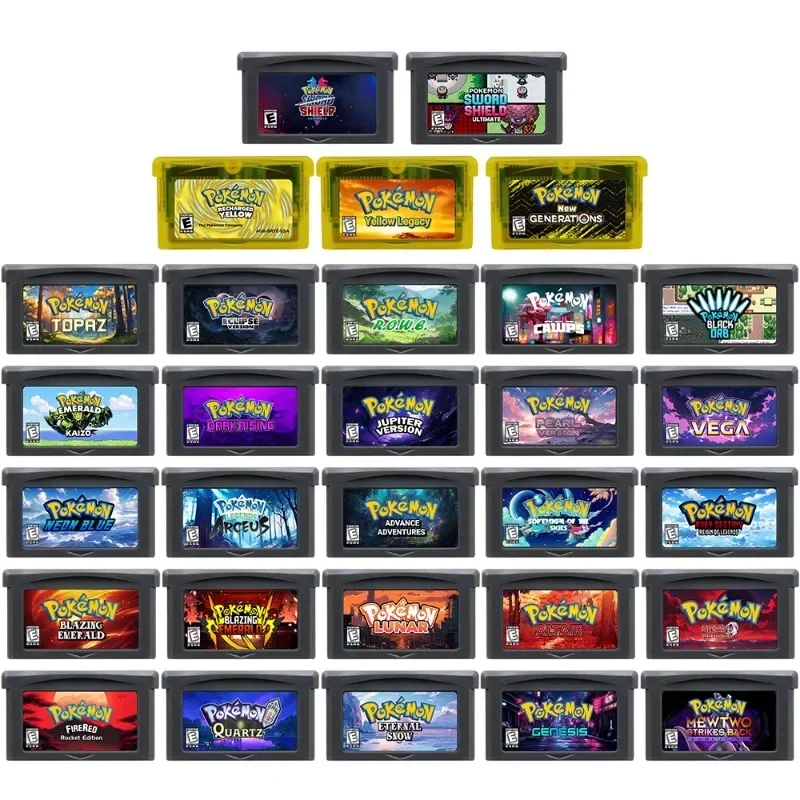 GBA Game Cartridge 32-Bit-Videospielkonsolenkarte Pokemon-Serie Aufgeladenes gelbes Schwertschild Ultimate Arceus Legend Cawps