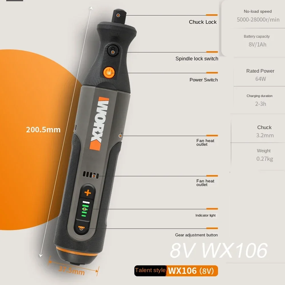 Worx WX242/WX240.7/WX240/WX106 Set di cacciaviti elettrici Set di cacciaviti per trapano a batteria intelligente Utensile elettrico di ricarica USB