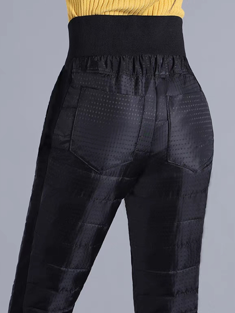 女性黒スリム厚みの Pantalones 冬暖かいダウン綿シックなペンシルパンツスノーウェア弾性ハイウエストオーバーサイズ 6xl Spodnie