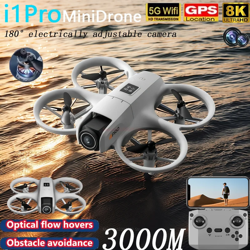 I1pro novo mini drone profissional 8k câmera hd wifi sem escova fpv com tela de fluxo controle remoto evitar aéreo uav brinquedos presente