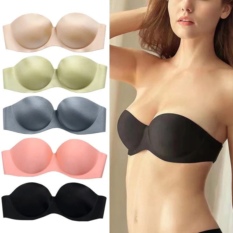 Sujetadores sexis sin tirantes para mujer, Bralette sin aros, ropa interior femenina suave, sujetadores sin costuras para mujer, sujetador Invisible con 2 uds de correas