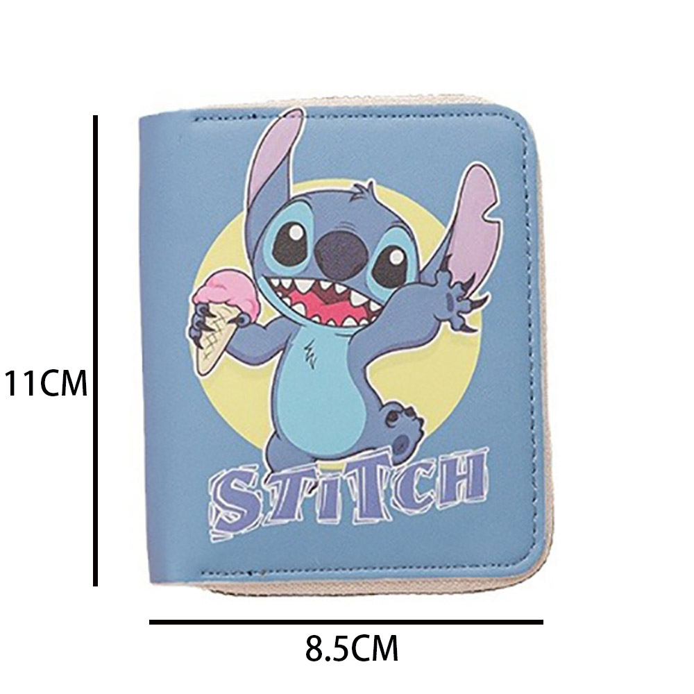 Monedero de Anime Kawaii Stitch, cartera con cremallera de dibujos animados a la moda, tarjetero con estampado de estudiante, bolsa de almacenamiento de identificación, paquete de tarjetas, regalos de navidad