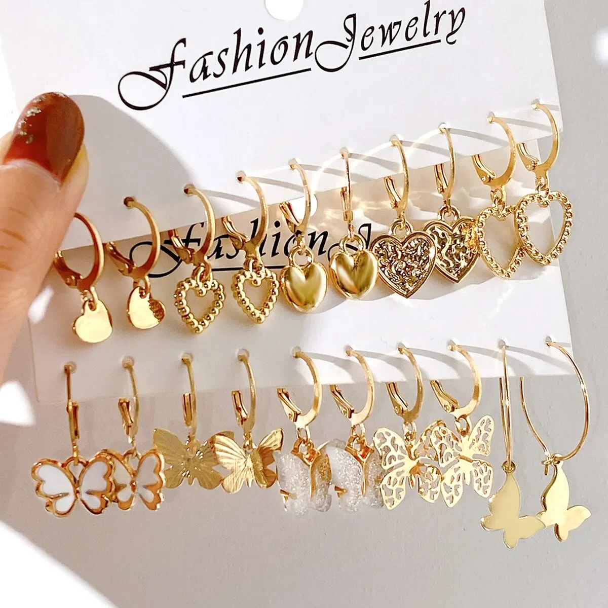 10 pezzi di orecchini semplici creativi color oro set per le donne moda temperamento scavato farfalla amore orecchini gioielli regali